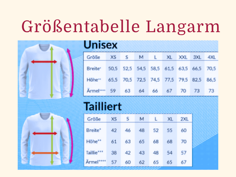 Laufshirt Pilatesstudio Edition Größentabelle Langarm